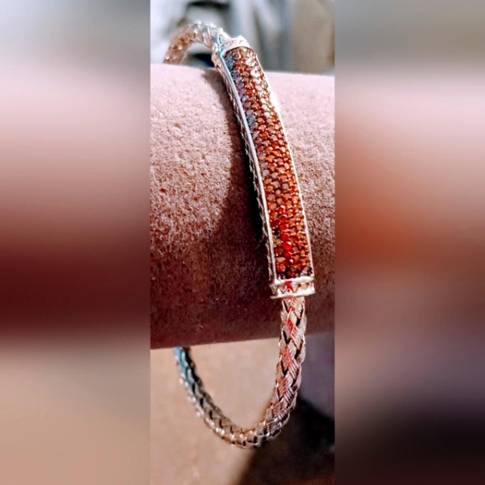 Cluster Brown Quartz with Sterling Silver 9.25 ware metal  size 7 inch Bracelet.